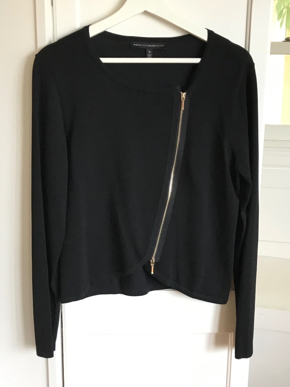 WHITE HOUSE BLACK MARKET Sweater Moto Jacket Black Size Medium